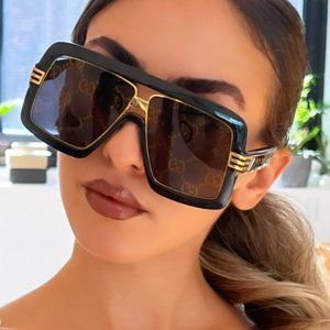 NEW Gucci GG0900S Logo Mirrored Oversized Aviator Sunglasses